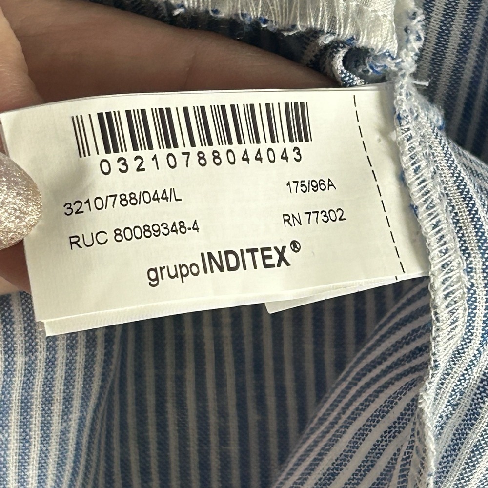 Zara Long Sleeve Linen Blend Dress - Blue White Striped V-Neck  - Womens LARGE - Picture 13 of 14